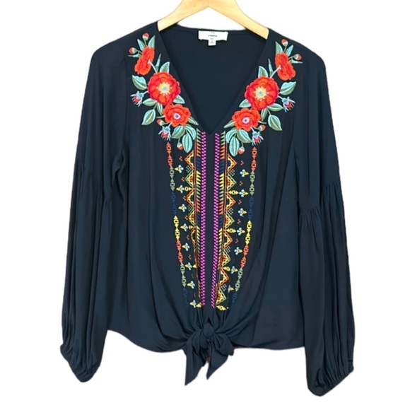 Entro Bohemian Long Sleeve Embroidered Top Black Size Small - Picture 1 of 8
